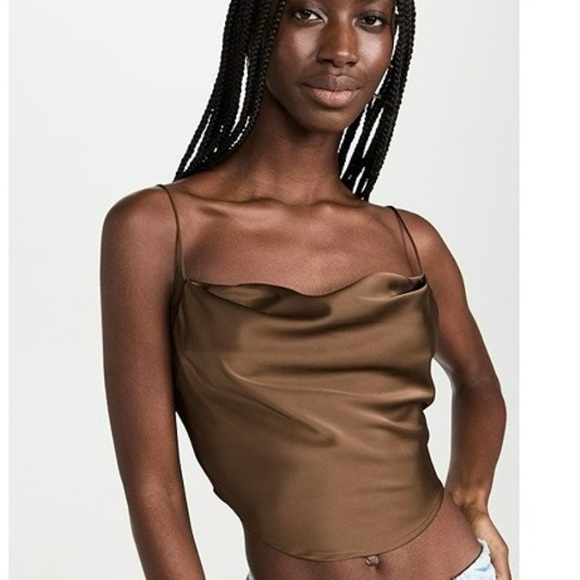 Good American Tops - Good American Brown Cowl Neck Crop Cami Top Women’s 4 XL Festival Feminine